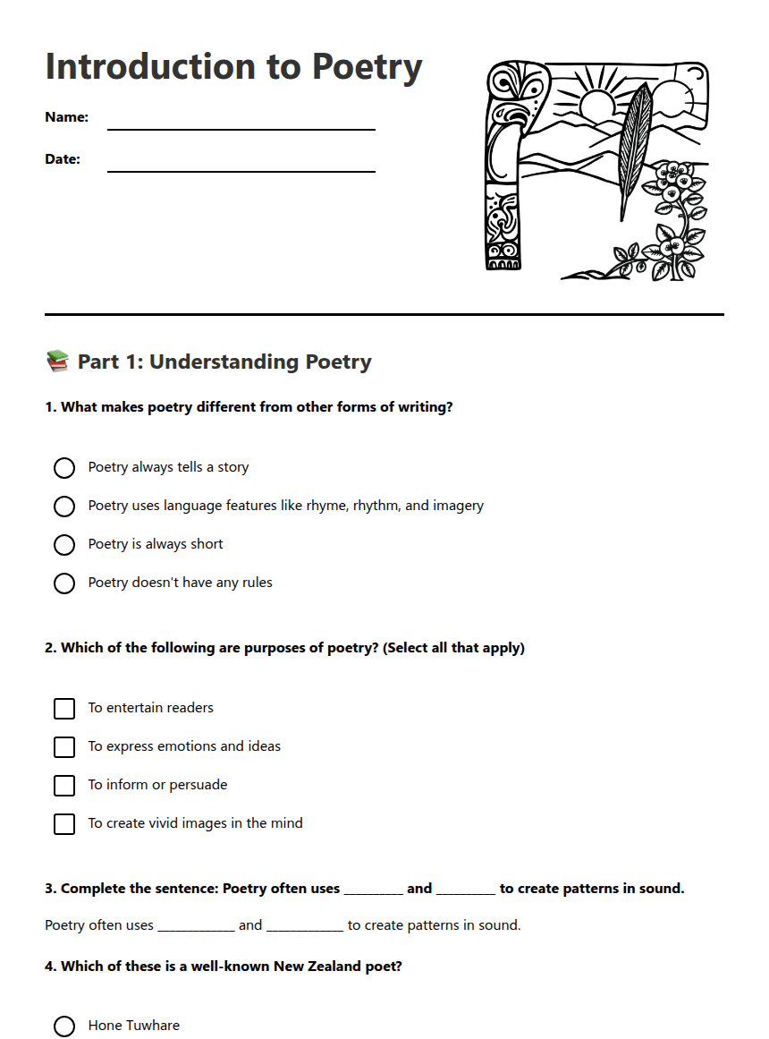 Introduction to Poetry worksheet preview