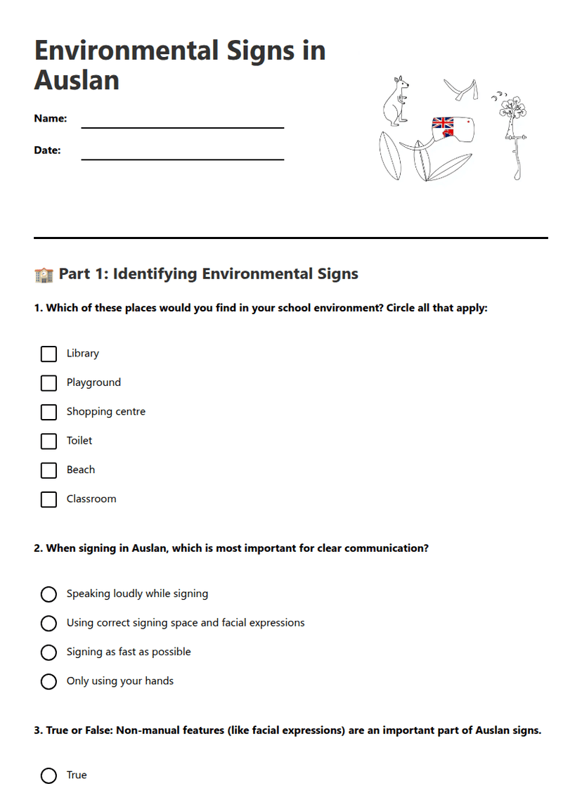Environmental Signs in Auslan
