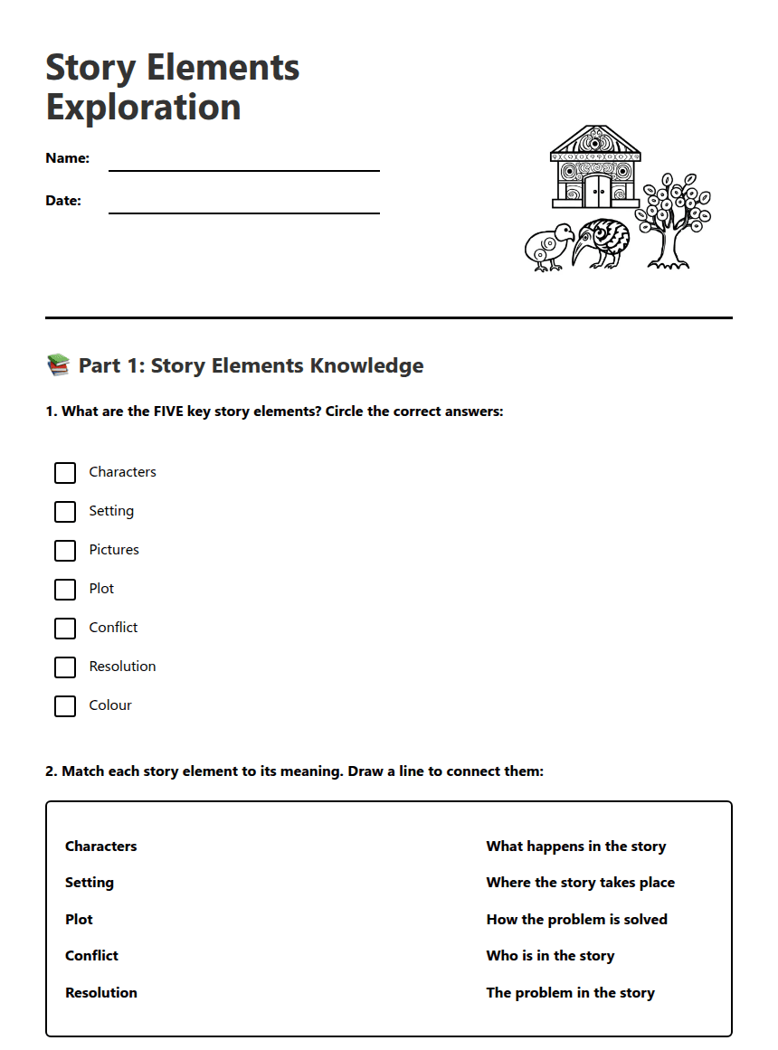 Story Elements Exploration worksheet preview