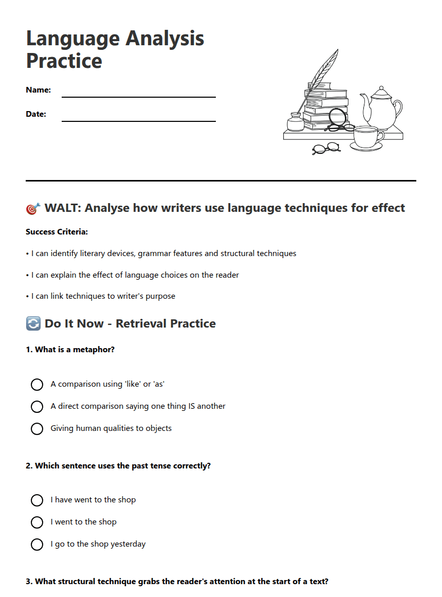 Language Analysis Practice worksheet preview