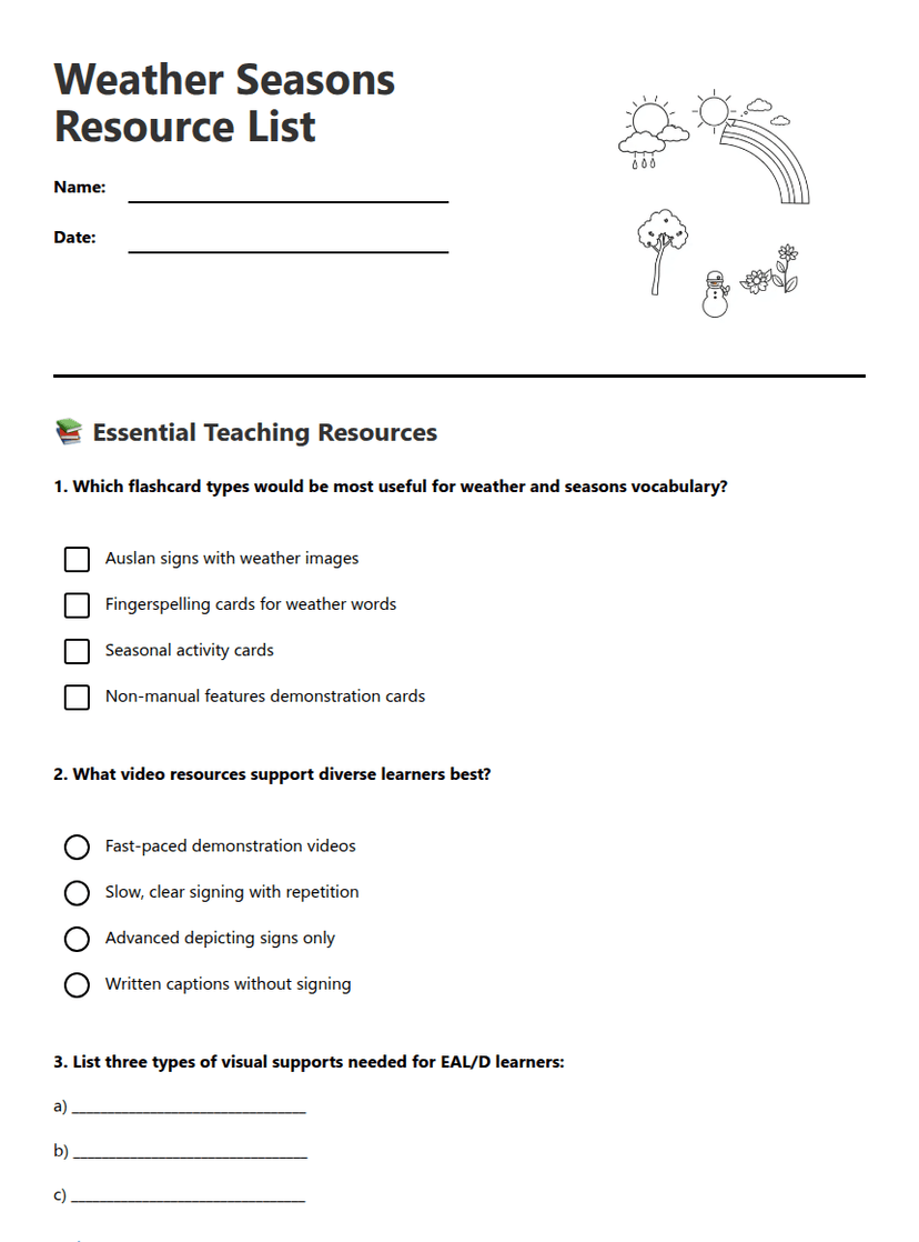 Weather Seasons Resource List