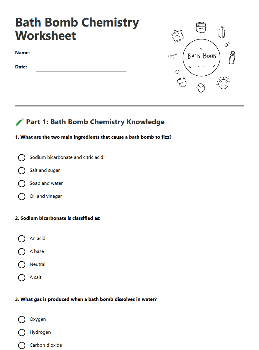 Bath Bomb Chemistry Worksheet worksheet preview