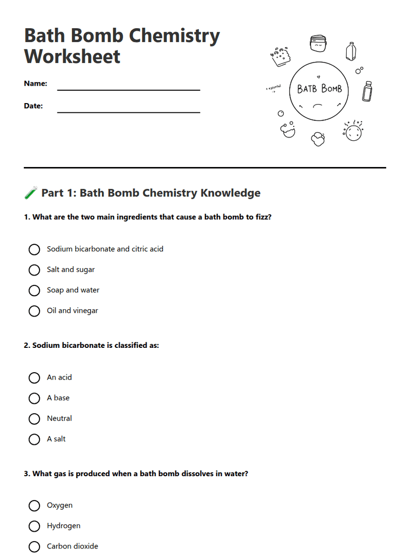 Bath Bomb Chemistry Worksheet