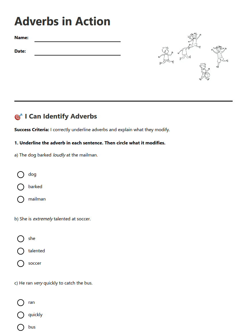 Adverbs in Action worksheet preview