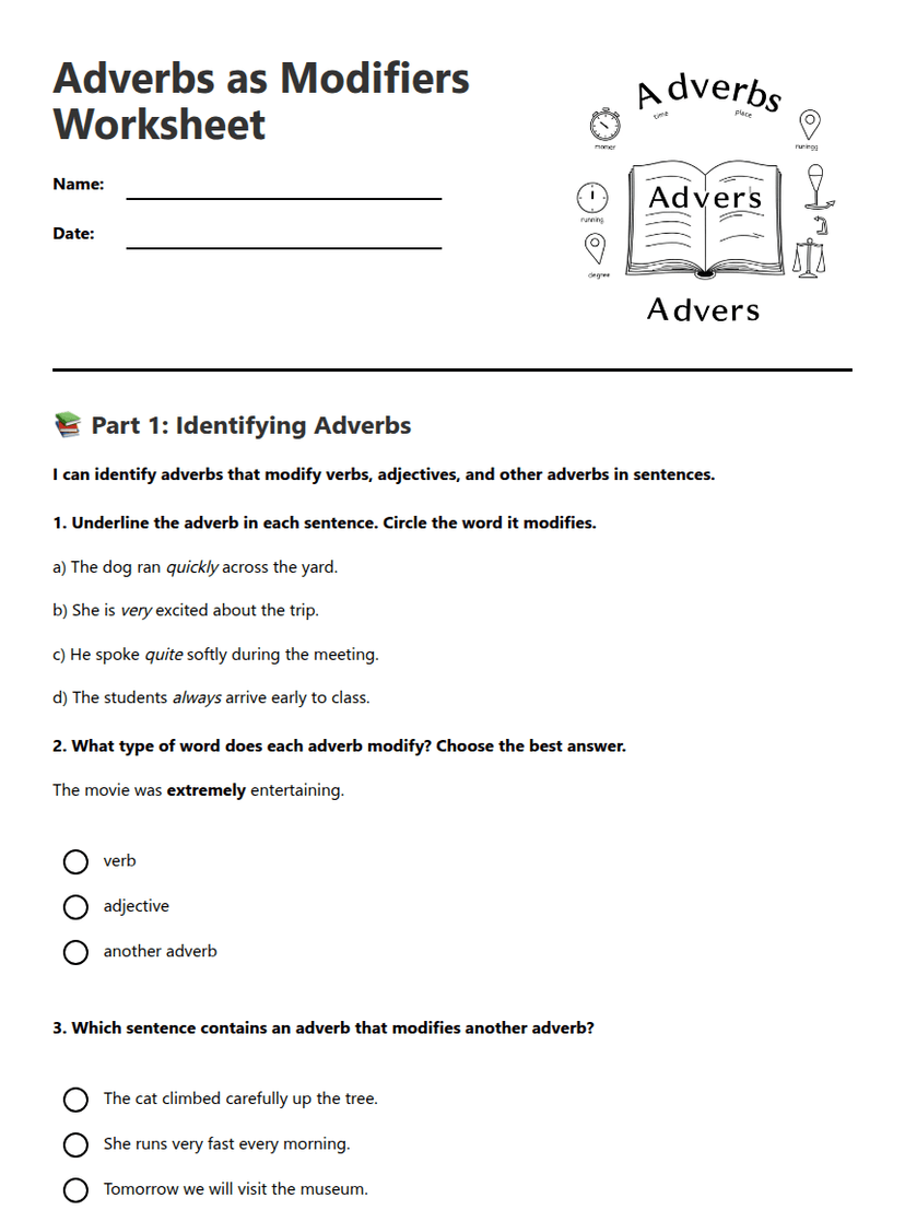 Adverbs as Modifiers Worksheet