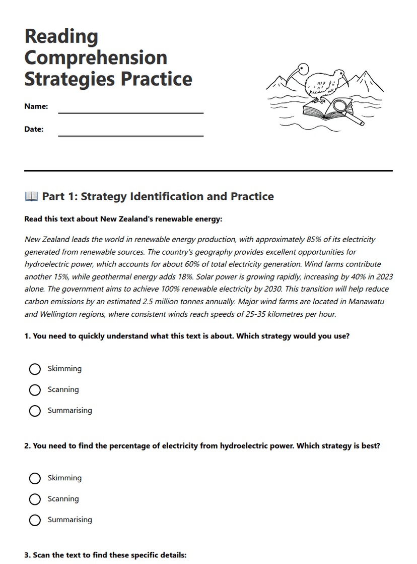 Reading Comprehension Strategies Practice
