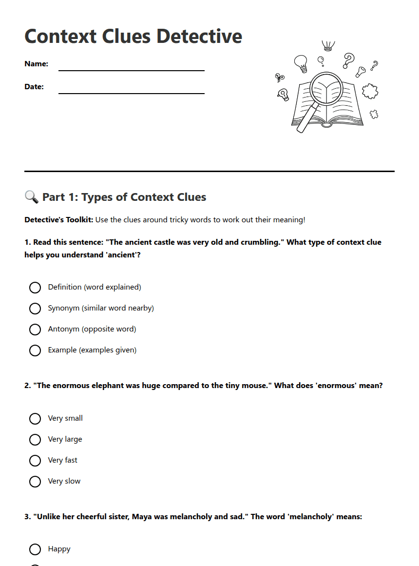 Context Clues Detective worksheet preview