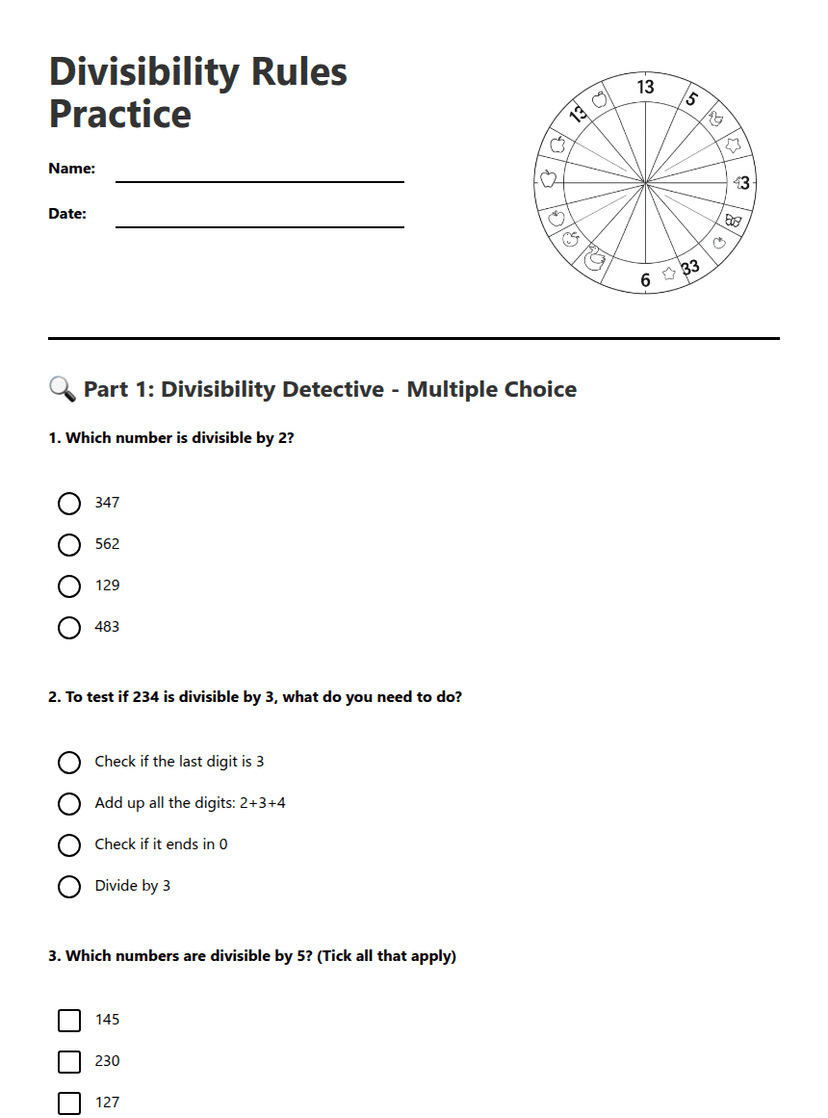 Divisibility Rules Practice