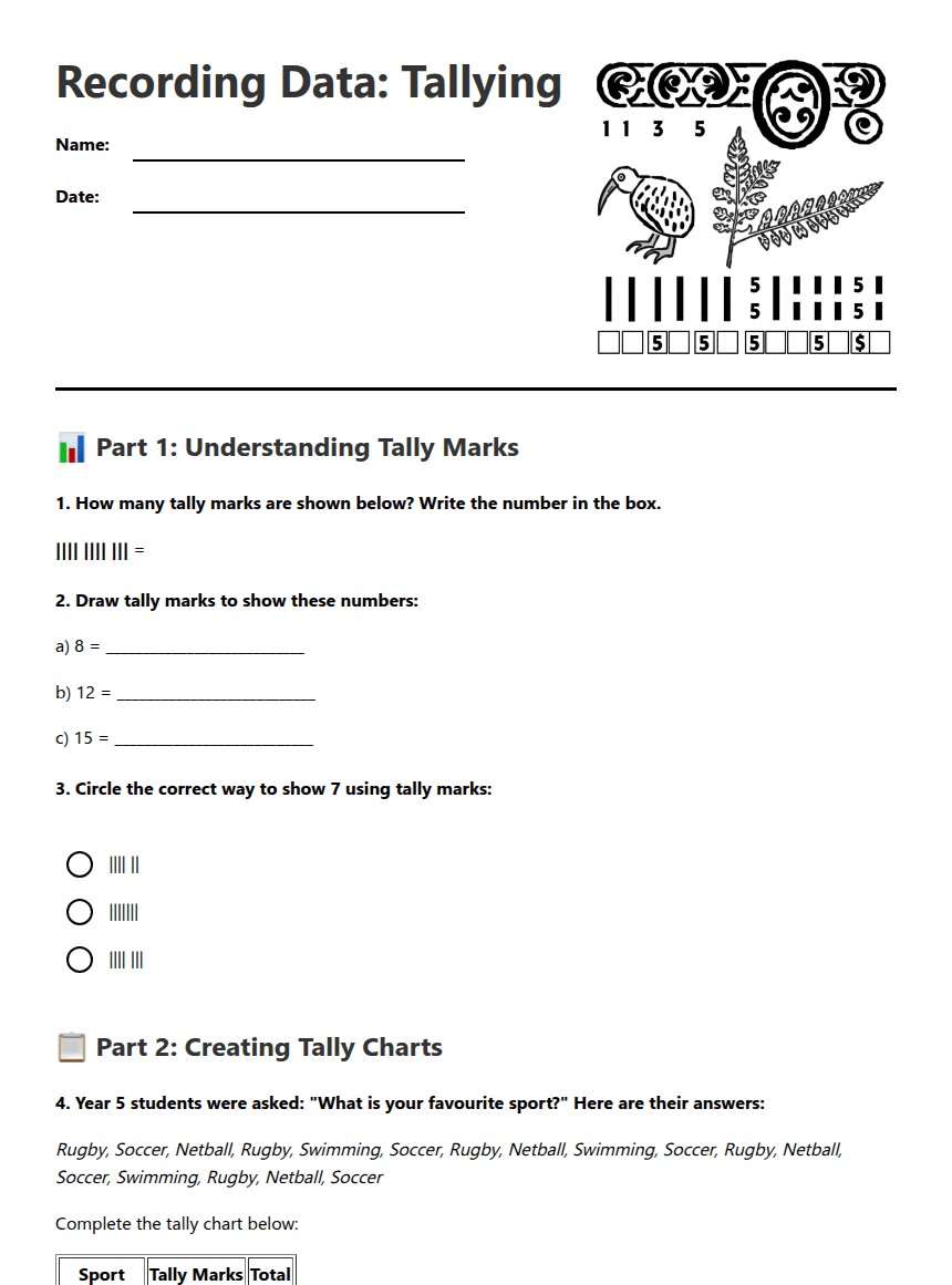 Recording Data: Tallying worksheet preview