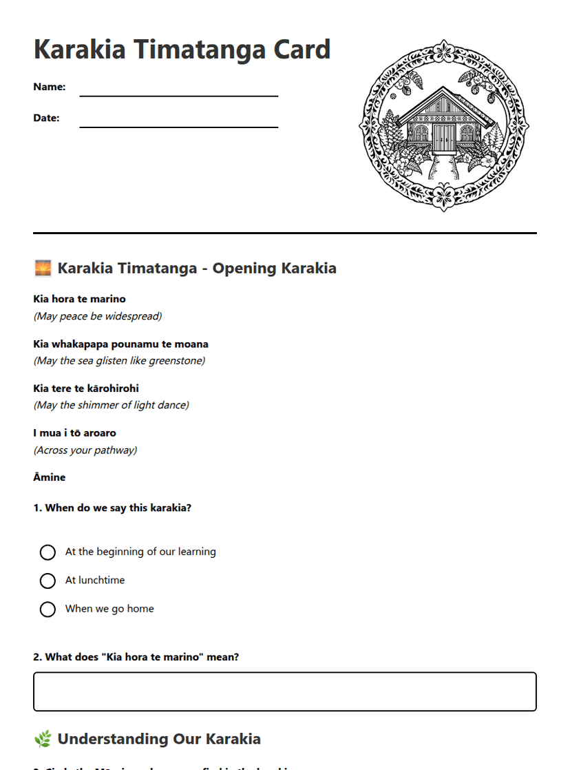 Karakia Timatanga Card