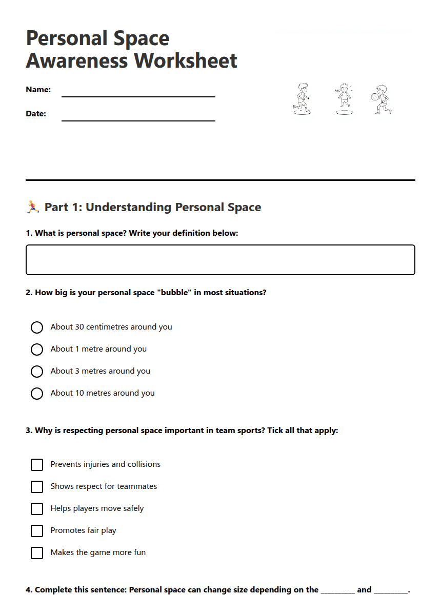 Personal Space Awareness Worksheet worksheet preview