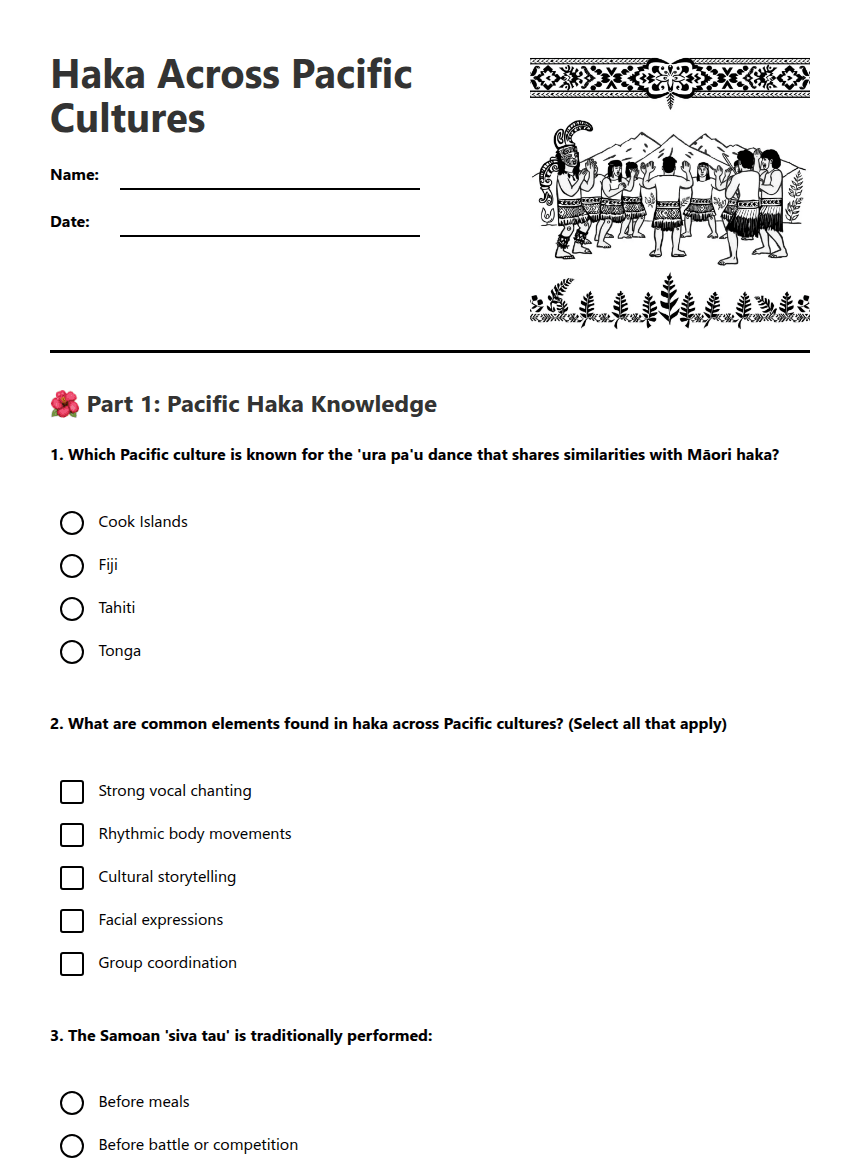 Haka Across Pacific Cultures worksheet preview