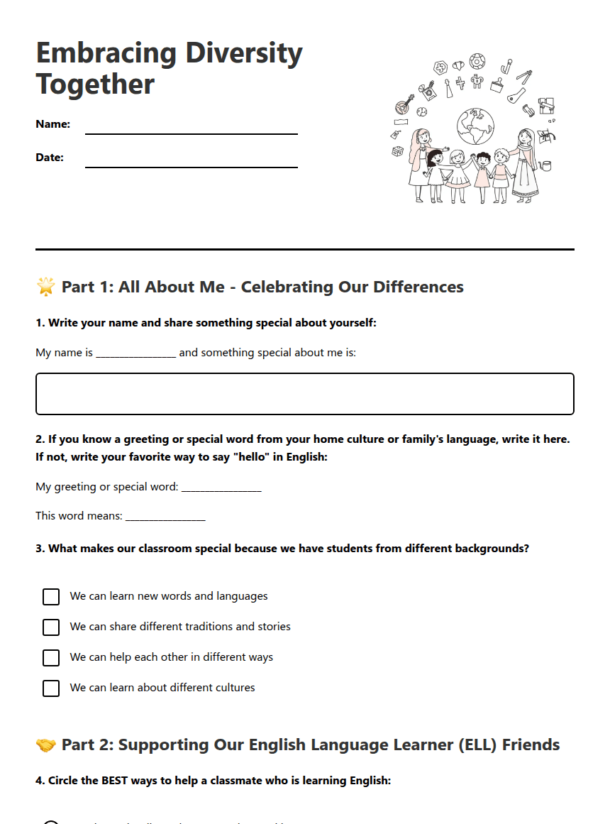 Embracing Diversity Together worksheet preview