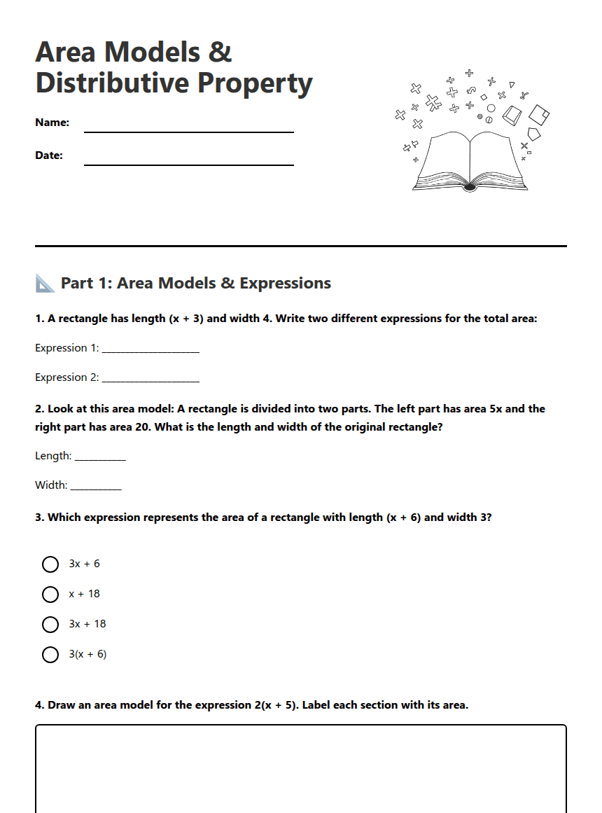 Area Models & Distributive Property worksheet preview