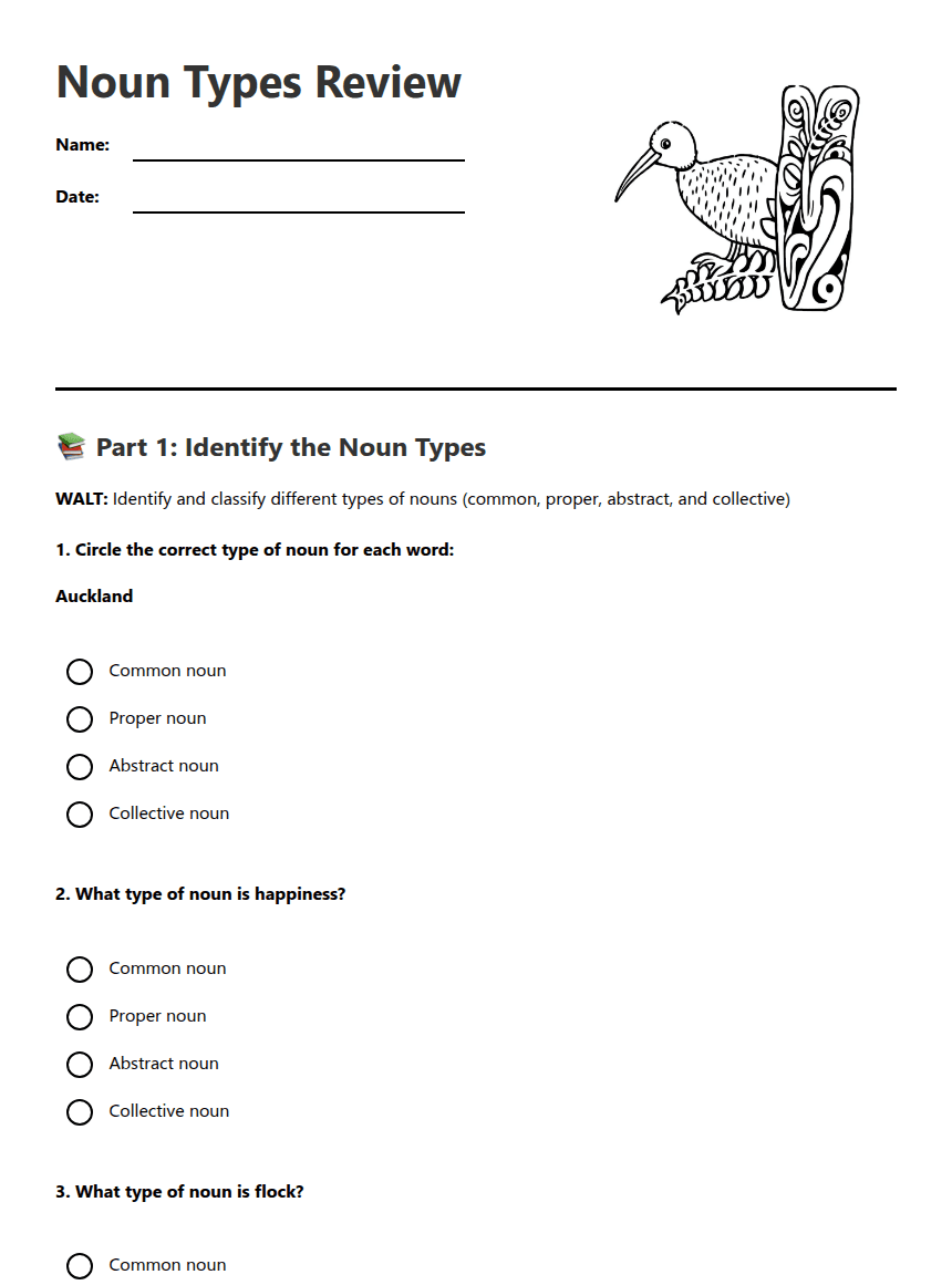 Noun Types Review worksheet preview