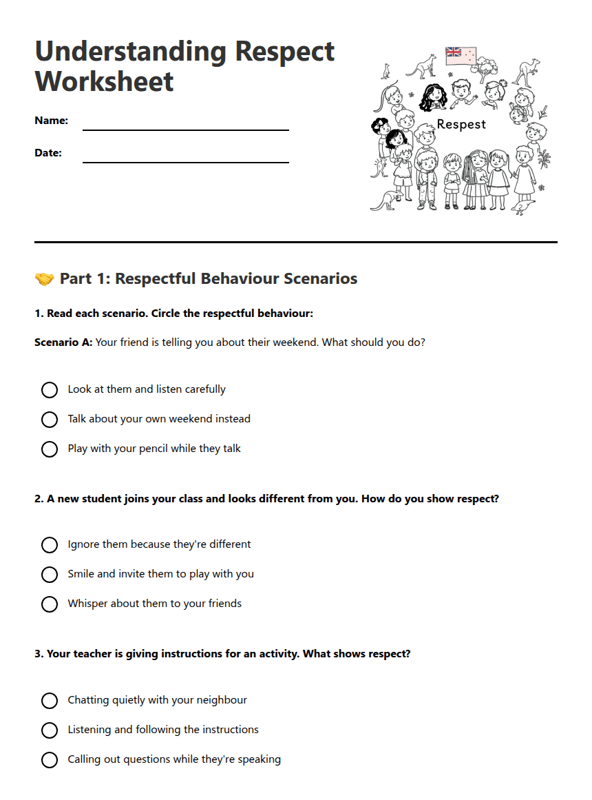 Understanding Respect Worksheet worksheet preview