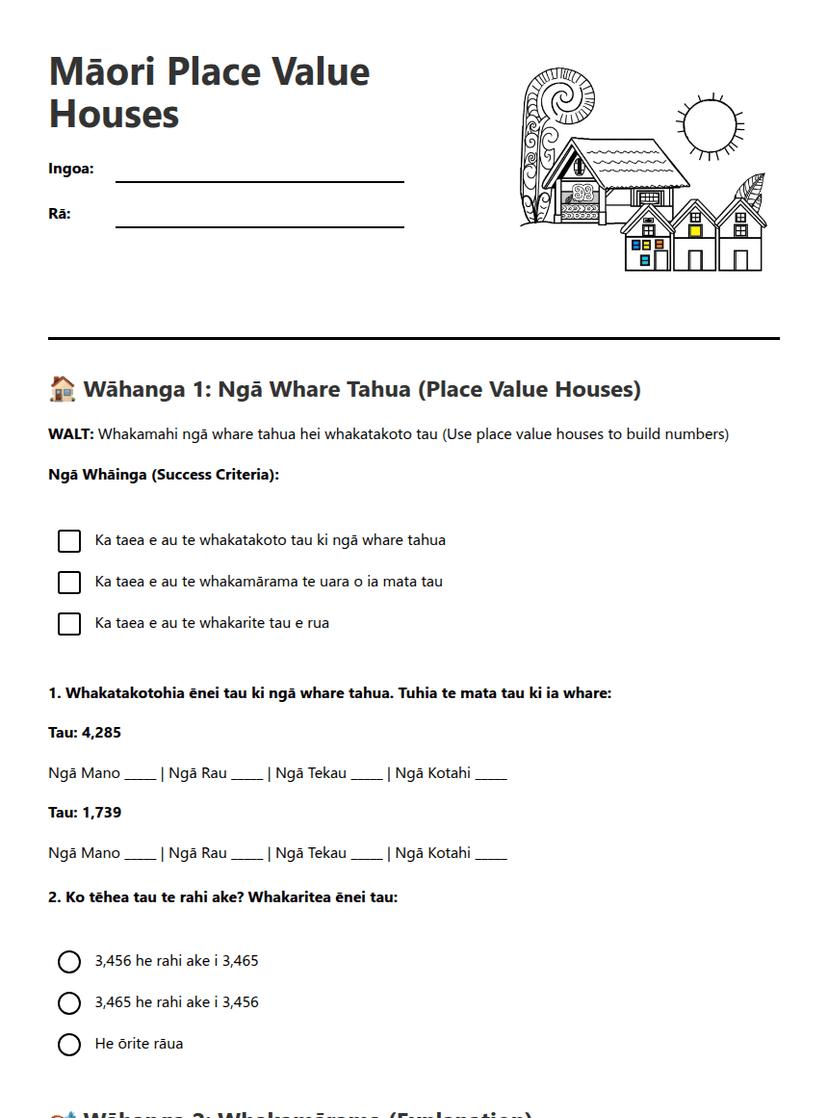 Māori Place Value Houses