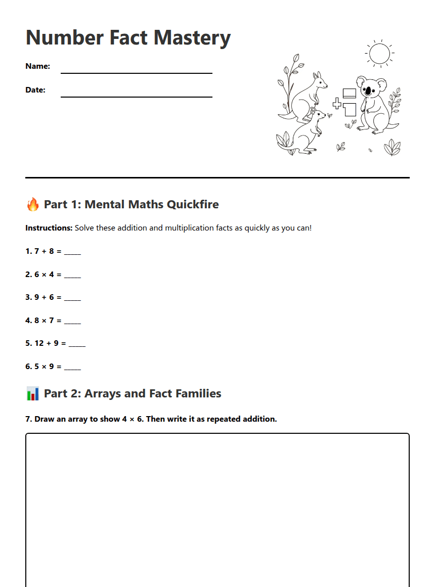 Number Fact Mastery worksheet preview