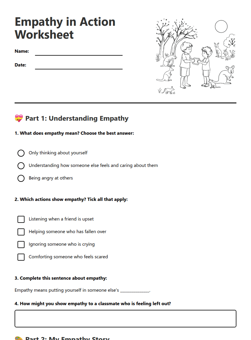 Empathy in Action Worksheet worksheet preview