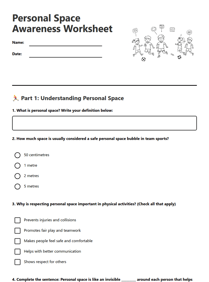 Personal Space Awareness Worksheet