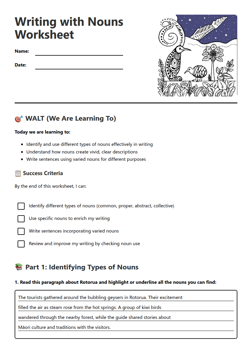 Writing with Nouns Worksheet worksheet preview