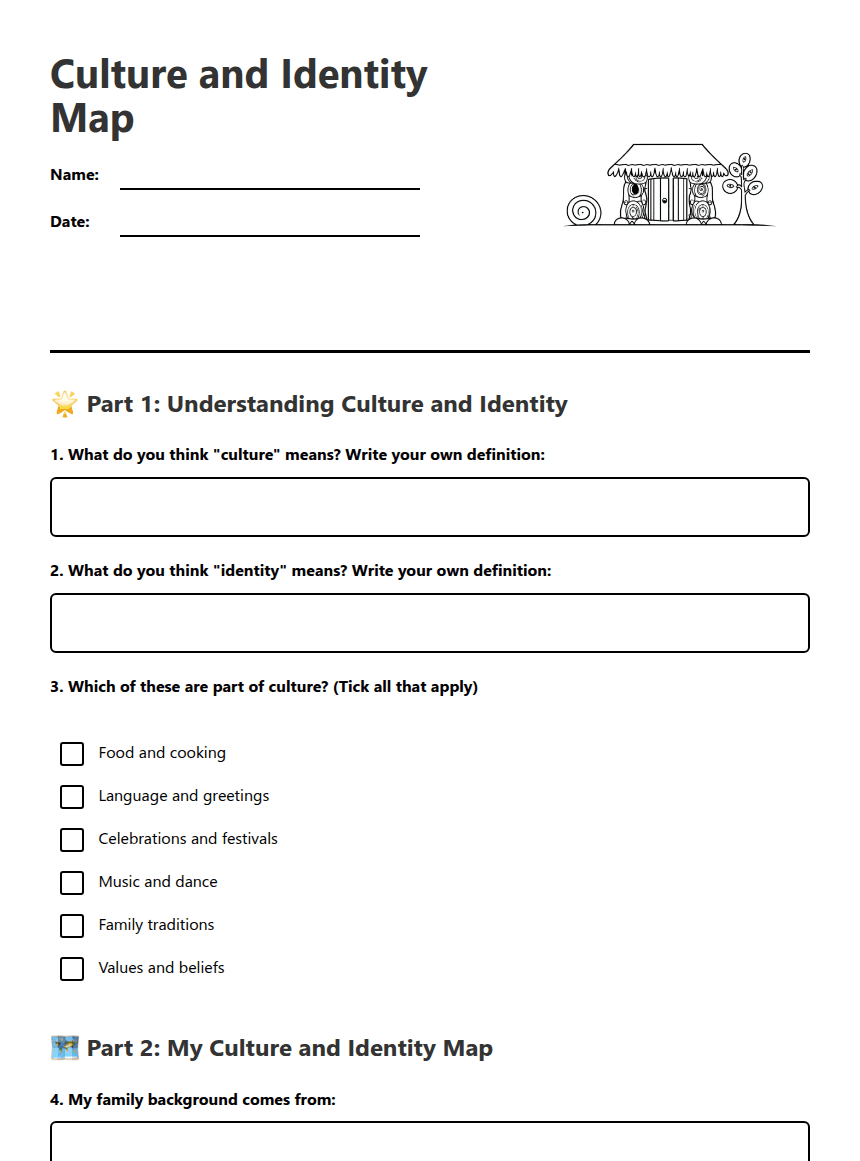Culture and Identity Map worksheet preview