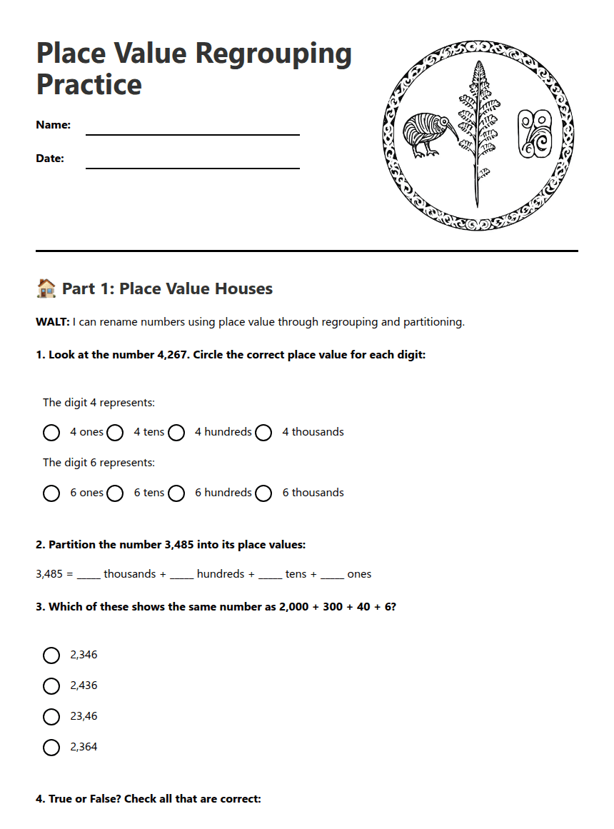 Place Value Regrouping Practice worksheet preview