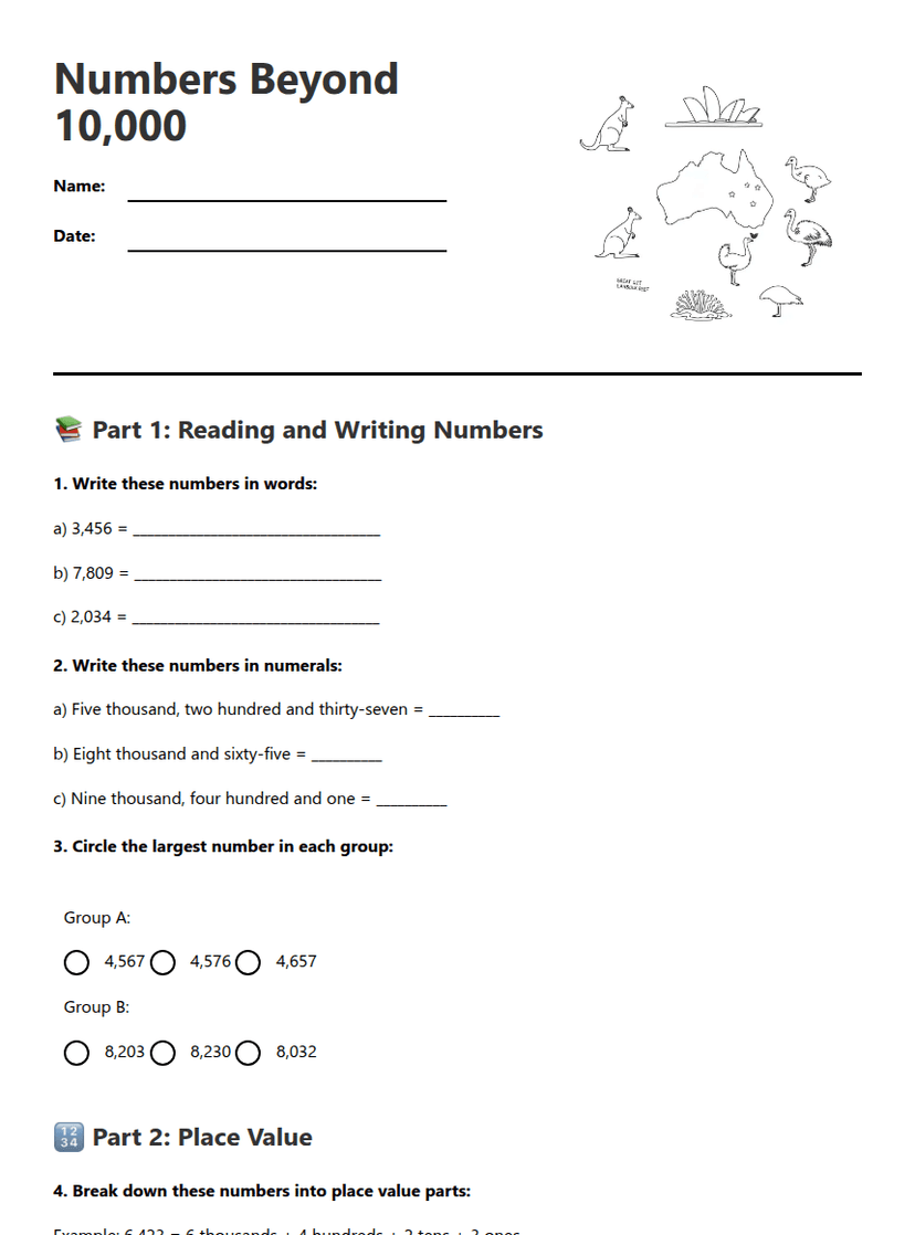 Numbers Beyond 10,000