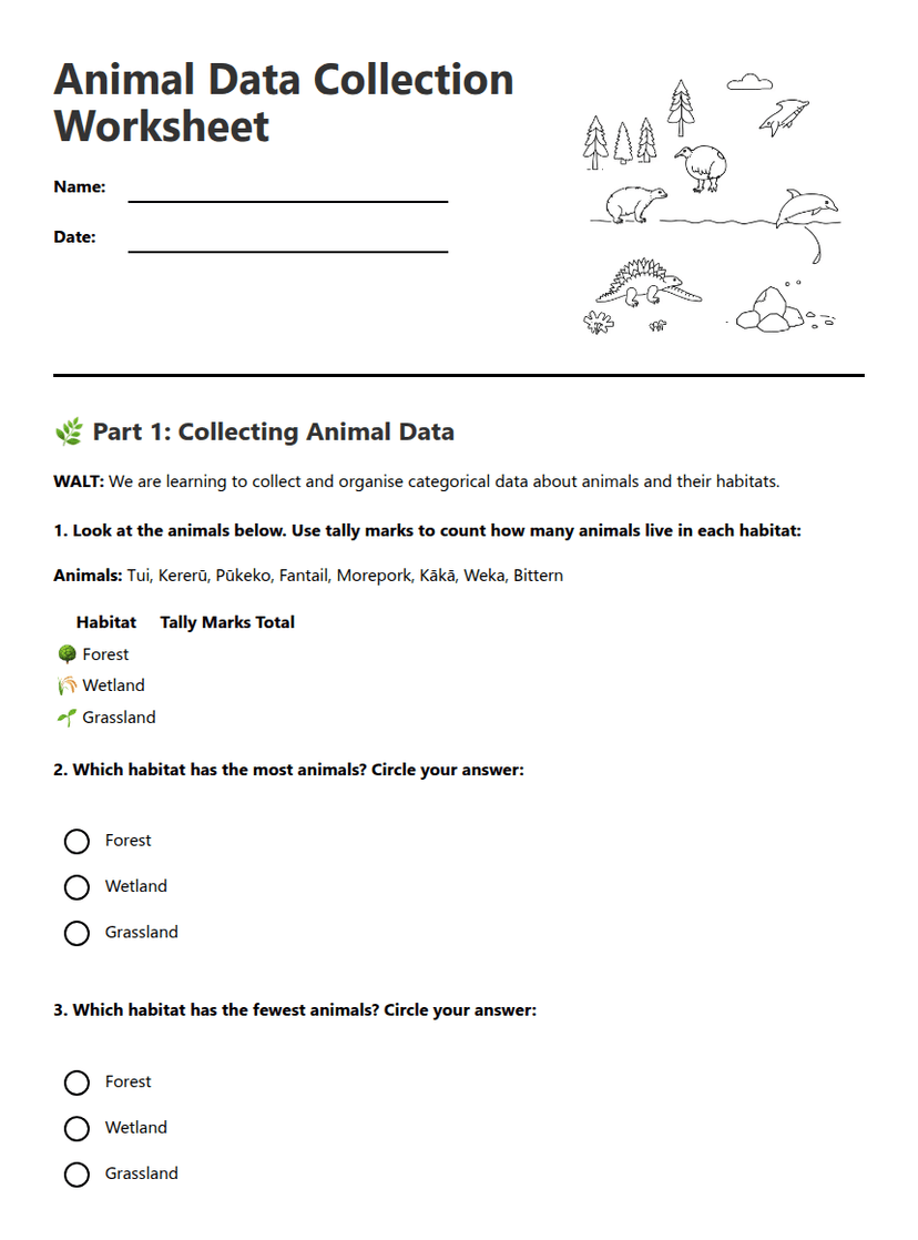 Animal Data Collection Worksheet