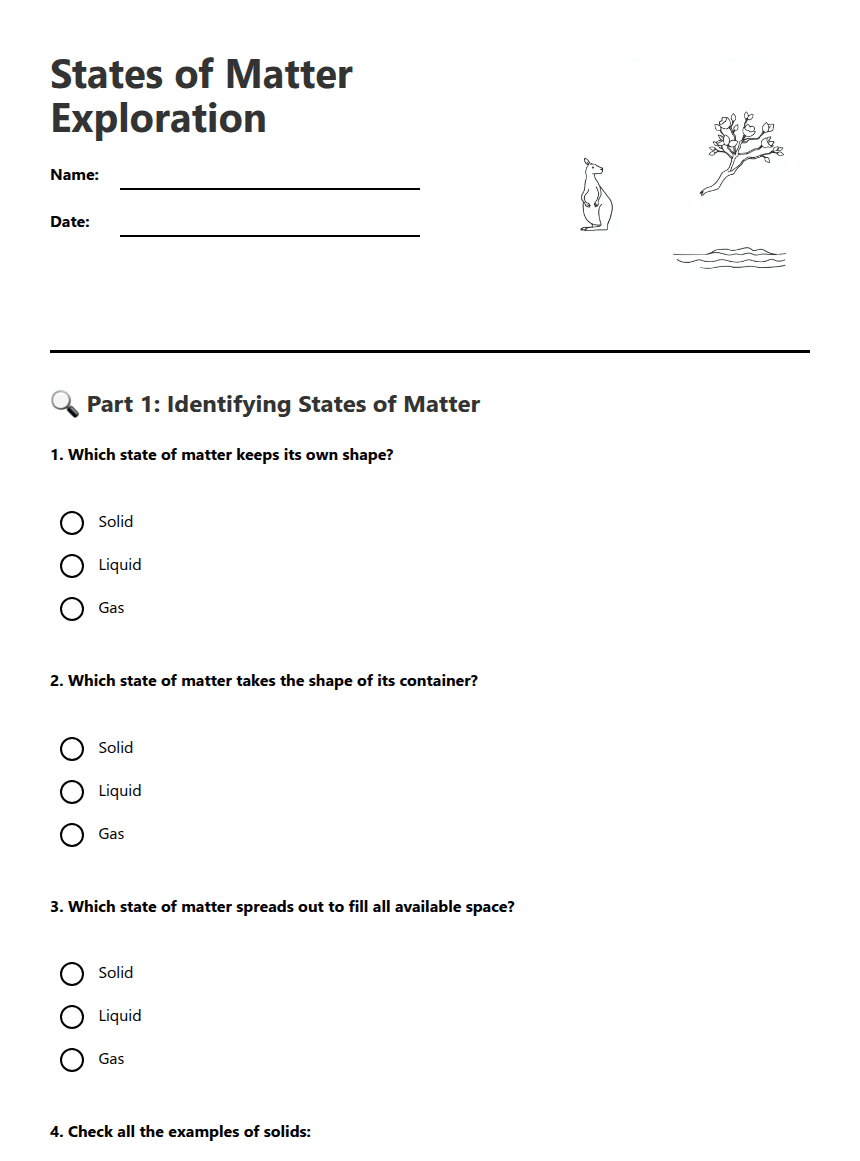 States of Matter Exploration worksheet preview