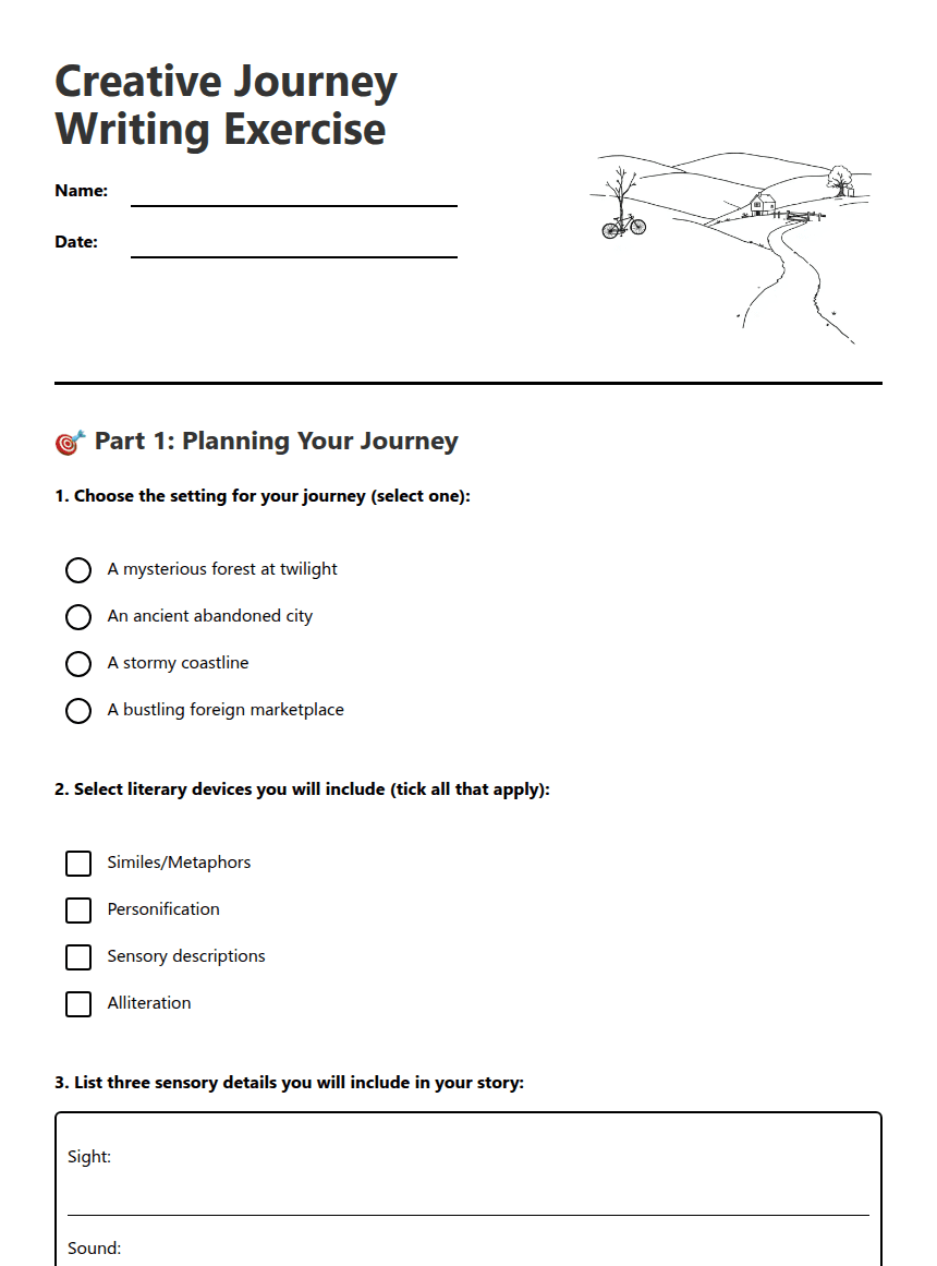 Creative Journey Writing Exercise worksheet preview