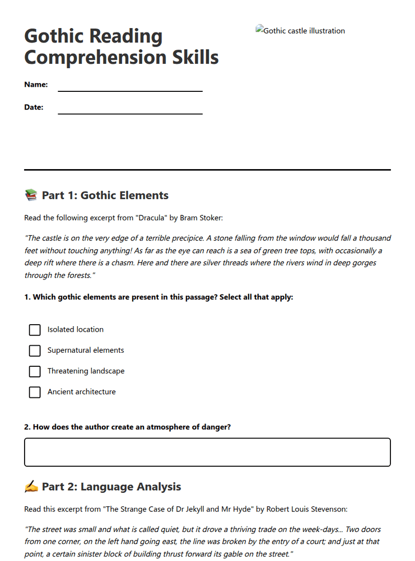 Gothic Reading Comprehension Skills