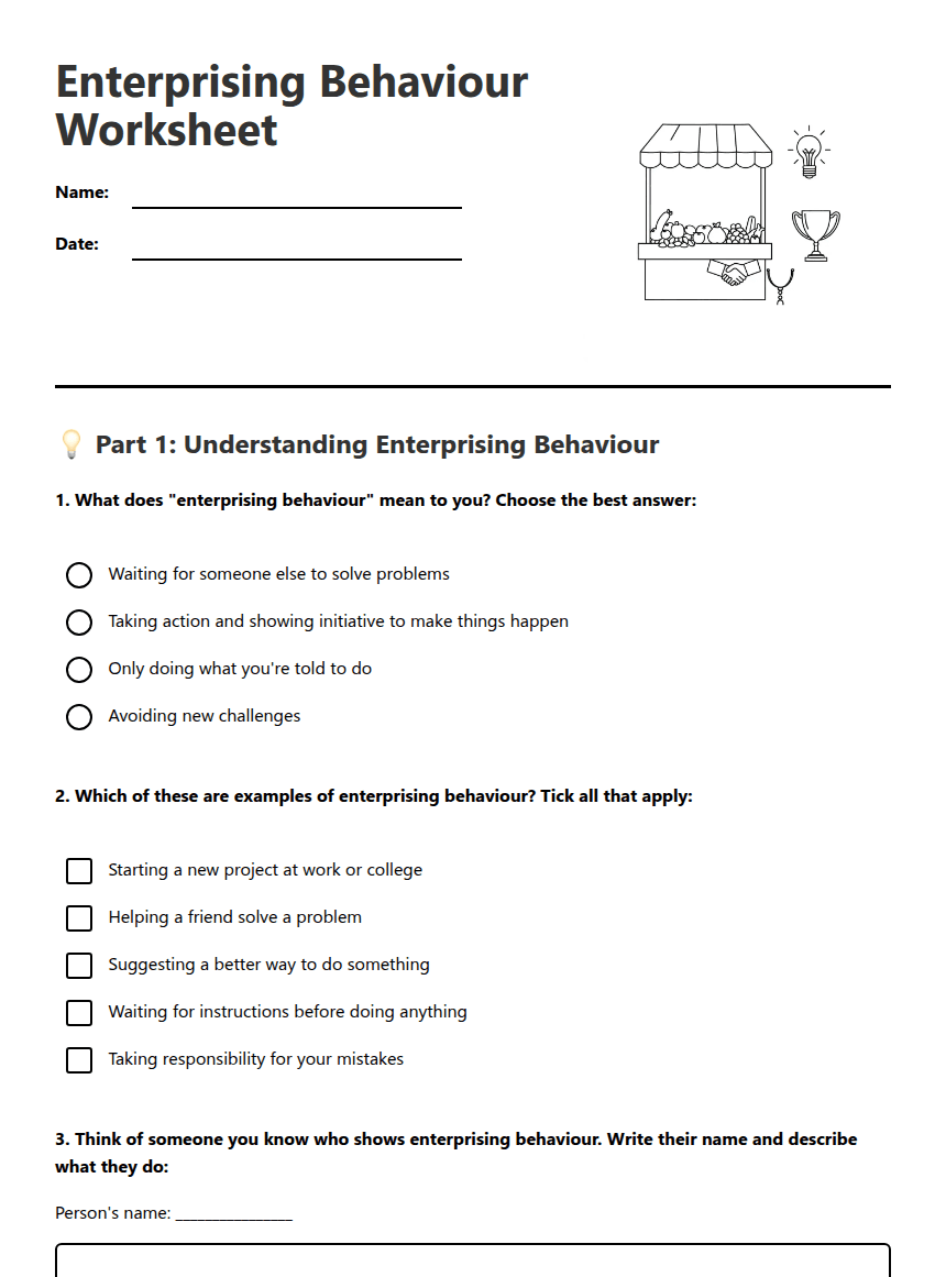 Enterprising Behaviour Worksheet worksheet preview