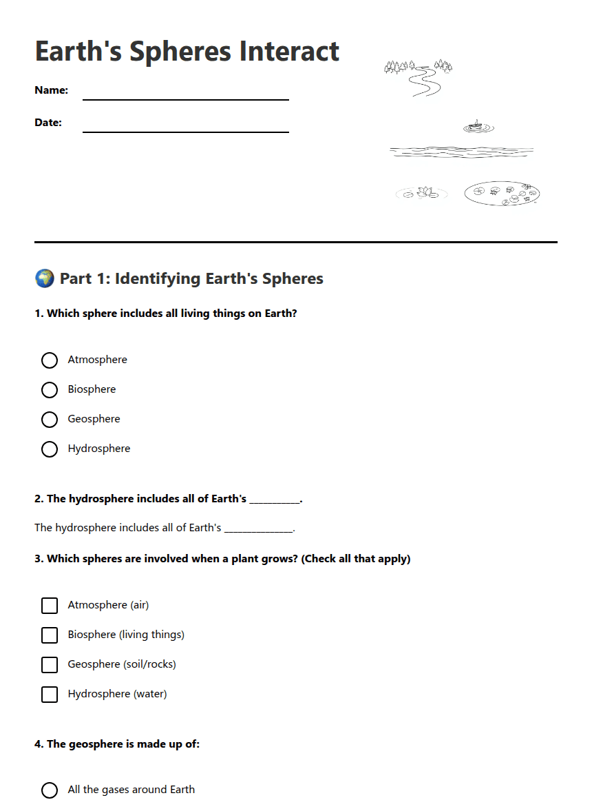 Earth's Spheres Interact worksheet preview
