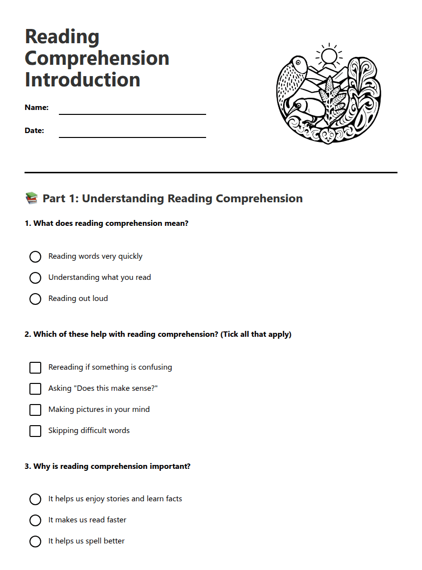 Reading Comprehension Introduction worksheet preview