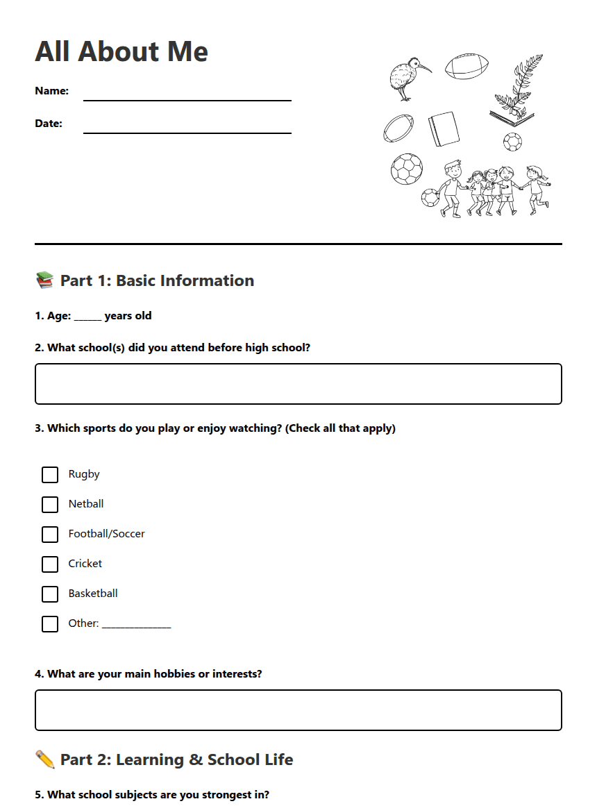 All About Me worksheet preview