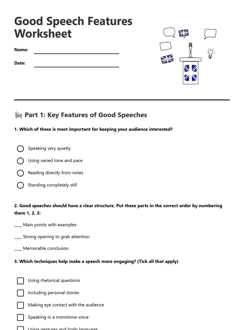Good Speech Features Worksheet