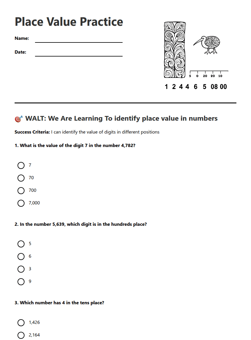 Place Value Practice worksheet preview