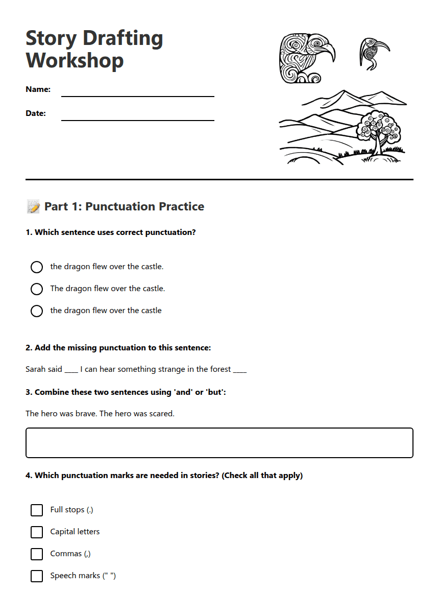 Story Drafting Workshop worksheet preview