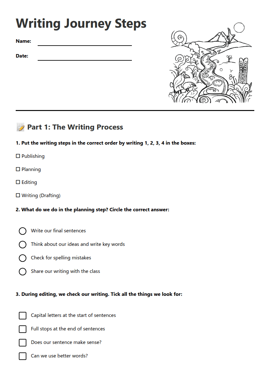 Writing Journey Steps worksheet preview