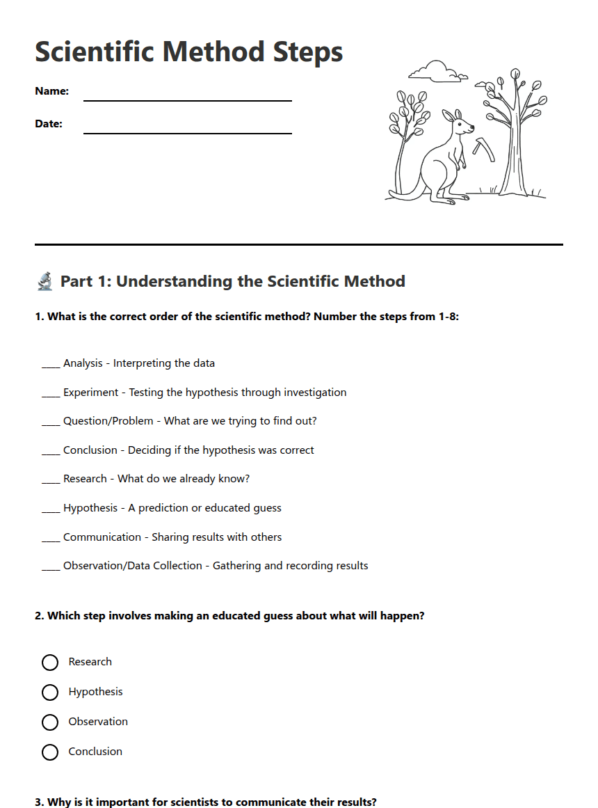 Scientific Method Steps worksheet preview