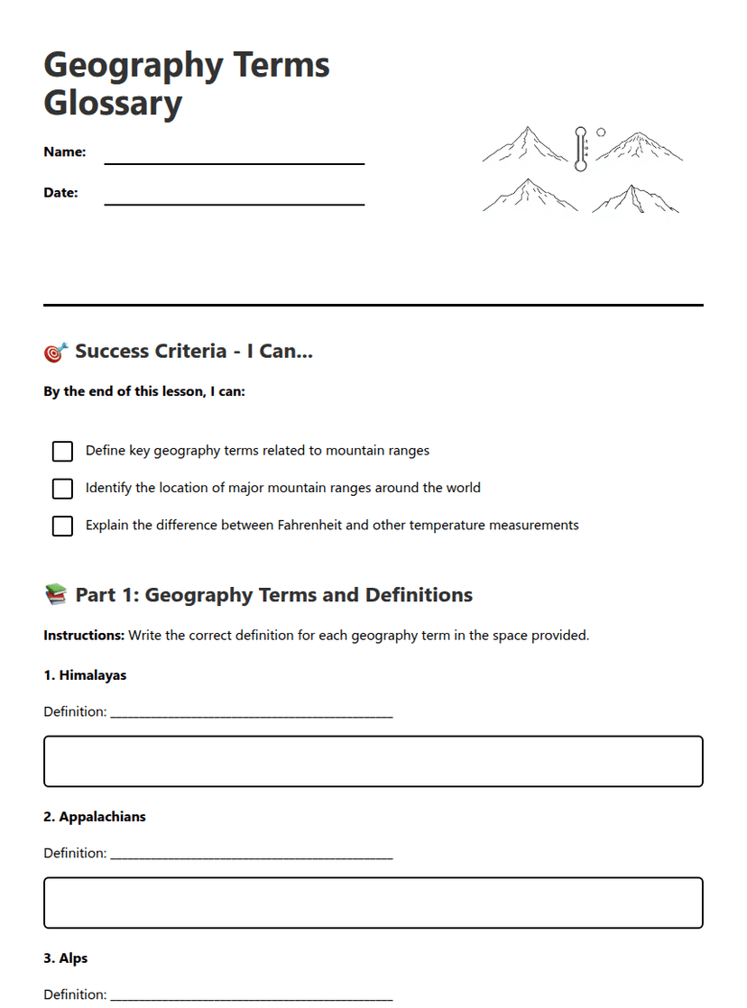 Geography Terms Glossary