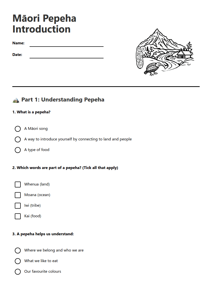 Māori Pepeha Introduction worksheet preview