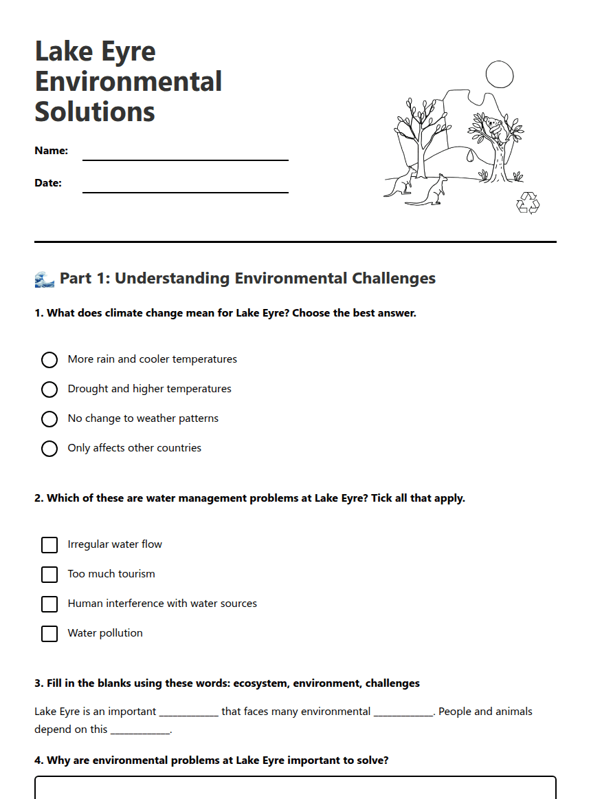 Lake Eyre Environmental Solutions worksheet preview
