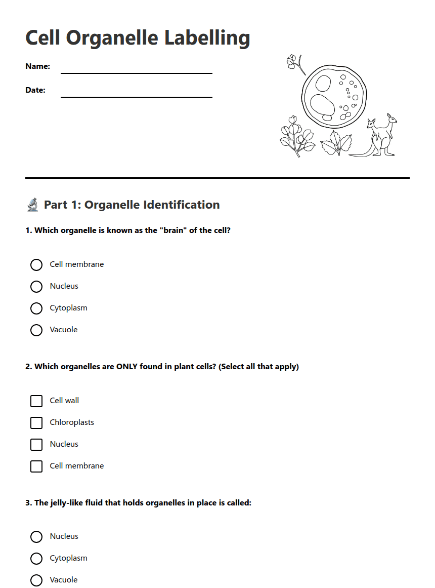 Cell Organelle Labeling worksheet preview