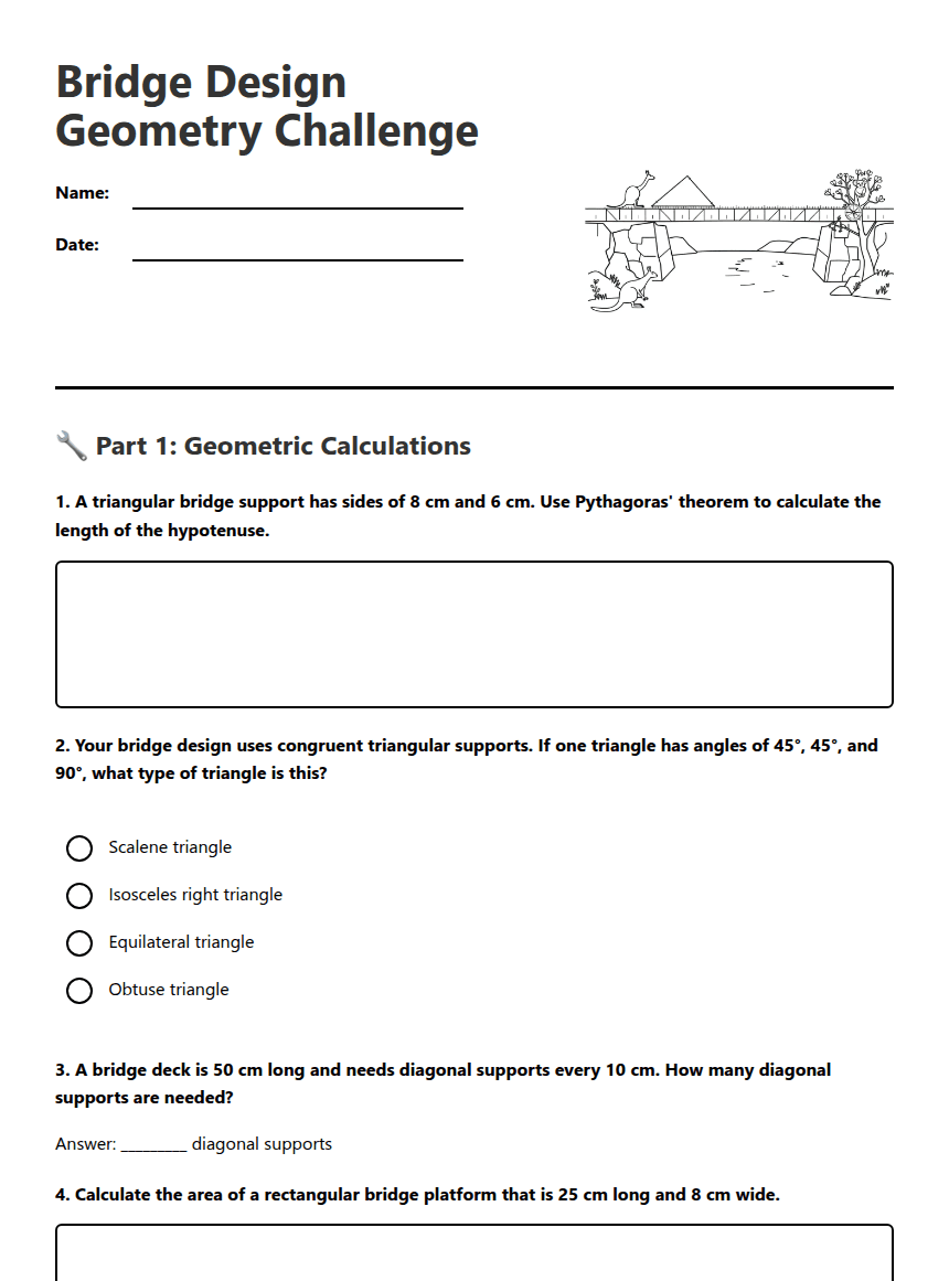 Bridge Design Geometry Challenge worksheet preview