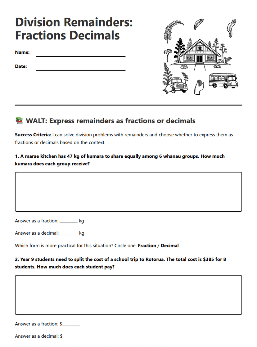 Division Remainders: Fractions Decimals