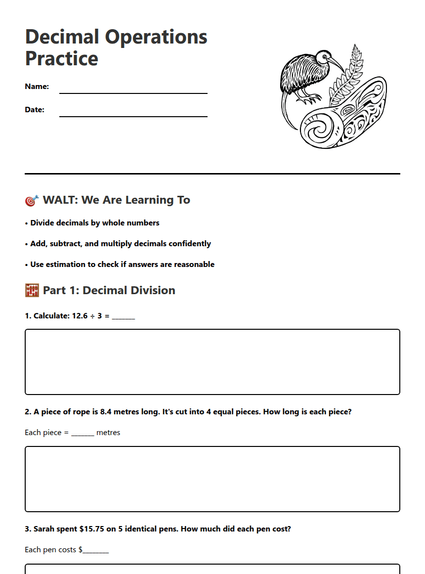 Decimal Operations Practice worksheet preview