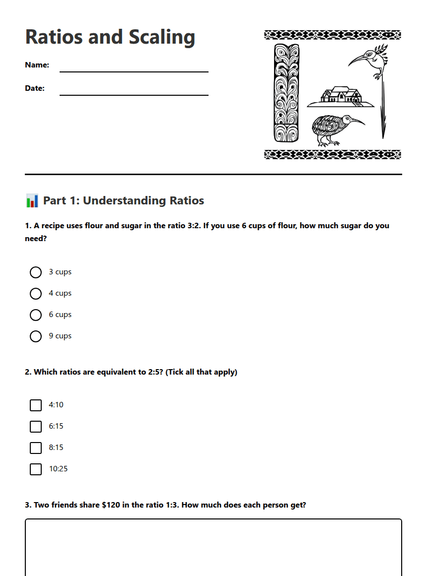 Ratios and Scaling worksheet preview