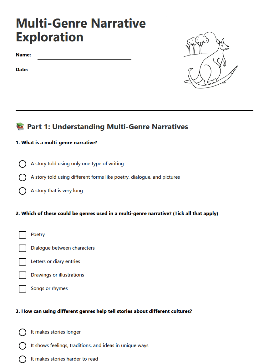 Multi-Genre Narrative Exploration worksheet preview